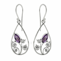 Sterling Silver Dangle Earrings-  Amethyst