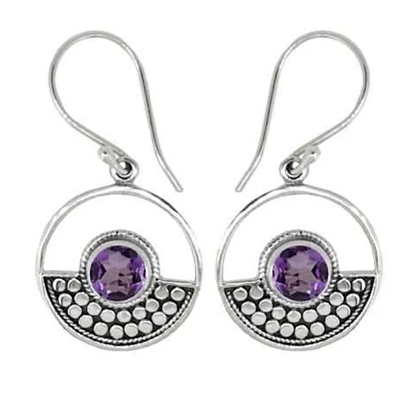 Sterling Silver Dangle Earrings- Amethyst