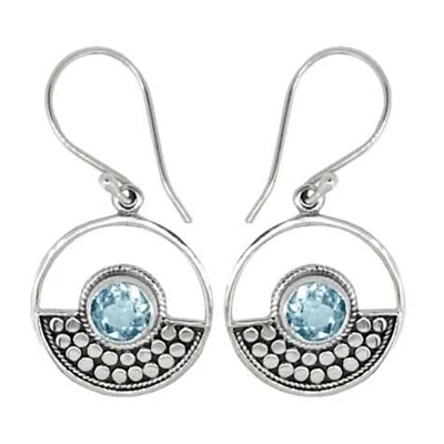 Sterling Silver Dangle Earrings- Blue Topaz