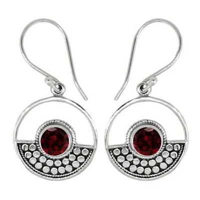 Sterling Silver Dangle Earrings- Garnet