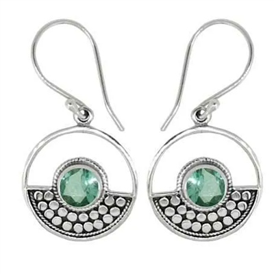 Sterling Silver Dangle Earrings- Green Tourmaline