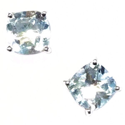 Sterling Silver Post Earrings- Cushion cut Blue Topaz