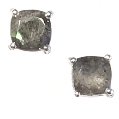 Sterling Silver Post Earrings- Cushion cut Labradorite