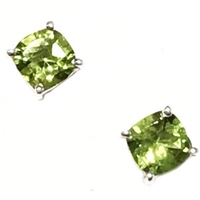 Sterling Silver Post Earrings- Cushion cut Peridot