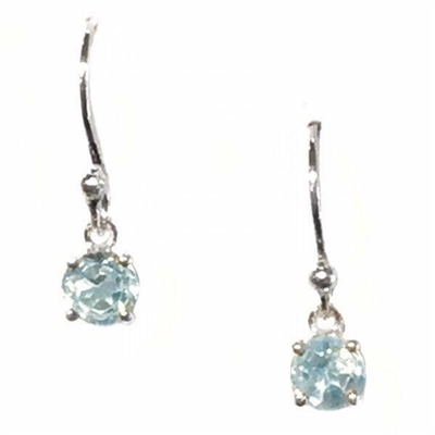 Sterling Silver Dangle Earrings- Round cut Blue Topaz