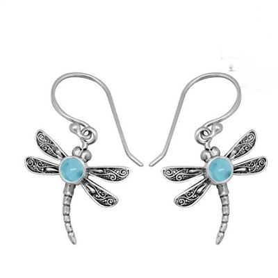 Sterling Silver Larimar Earrings- Dragonfly