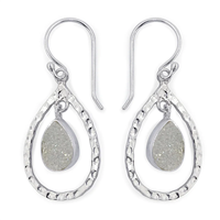 Sterling Silver Drop Earrings- Druzy