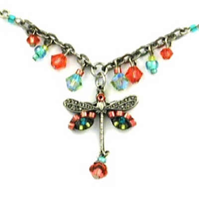 Firefly Necklace-Dragonfly Simple Small Necklace with Dangles-Padparadschah