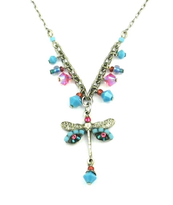 Firefly Necklace-Dragonfly Simple Small Necklace with Dangles-Turquoise
