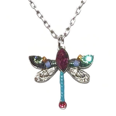 Firefly Dragonfly Pendant with Crystals- Fuschia
