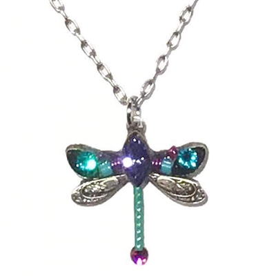 Firefly Dragonfly Pendant with Crystals- Teal