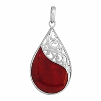 Sterling Silver Pendant- Red Coral