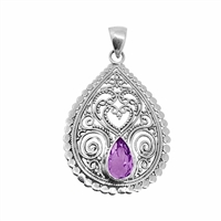 Sterling Silver Filigree Pendant- Amethyst