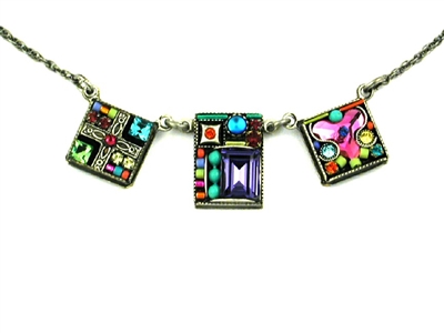 Firefly Necklace-Geometric 3 Square-Multi Color
