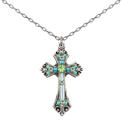 Firefly Mosaic Cross Necklace- Aquamarine