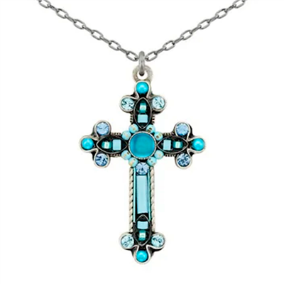 Firefly Ornate Cross Pendant- Light Blue