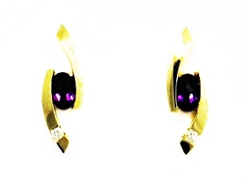 14k Gold Post Earrings- Amethyst & Diamond