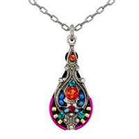 Firefly Necklace-Filigree Teardrop-Multi Color