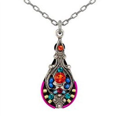 Firefly Necklace-Filigree Teardrop-Multi Color