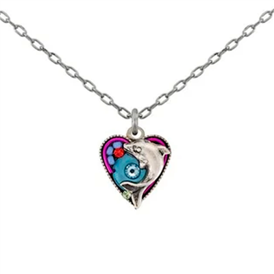 Firefly Small Heart Dolphin Pendant-Multi Color