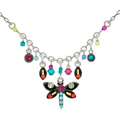 Firefly Charmed Dragonfly Necklace-Multi Color