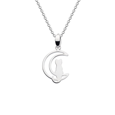 Sterling Silver Cat on the Moon Pendant