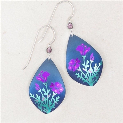 Holly Yashi Drop Earrings- Poppy Flower- Blue/Purple