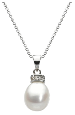 Sterling Silver Pendant- Freshwater Pearl with Cubic Zirconia