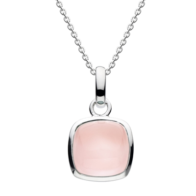 Sterling Silver Pendant- Cushion Cut Pink Chalcedony