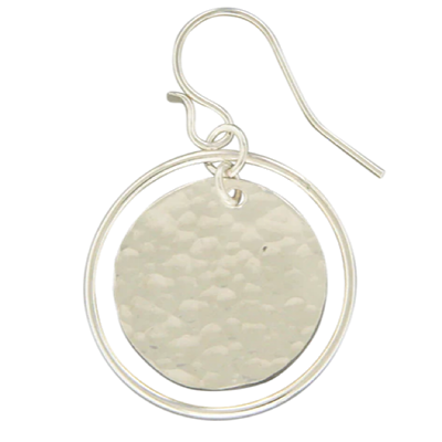 Hammered Orbit Disc Dangle Earring-Sterling Silver