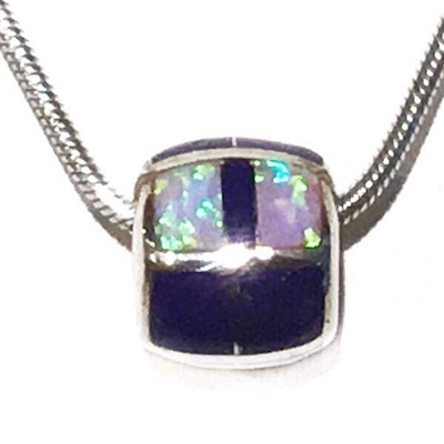 Sterling Silver Pendant/Necklace- Lapis & Opal Inlay
