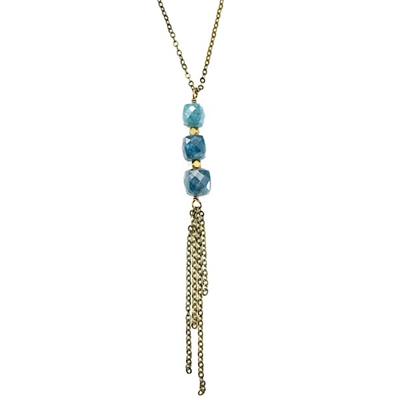 Long Apatite Necklace- Triple Stone with Tassel