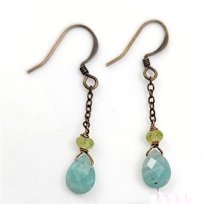 Amazonite & Peridot Dangle Earrings