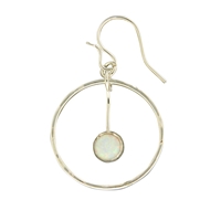 Hammered Circle Earring with Opal Drop- Sterling Silver