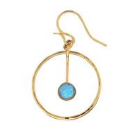 Hammered Circle Earring with Opal Drop- Gold FIlled
