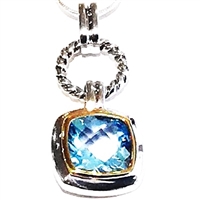 Sterling Silver and 14k Yellow Gold Pendant-Blue Topaz