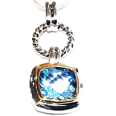 Sterling Silver and 14k Yellow Gold Pendant-Blue Topaz