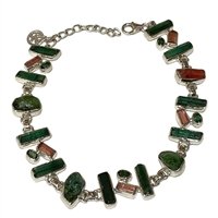 Sterling Silver Bracelet- Green & Pink Tourmaline