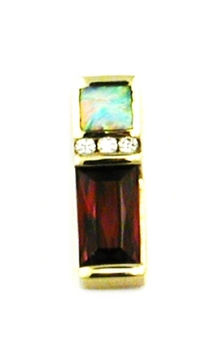 14k Gold Custom Pendant/Slide- Rhodolite Garnet, Opal & Diamond