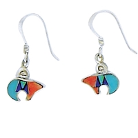 Sterling Silver Inlay Earrings- Zuni Bear-Multi Stone