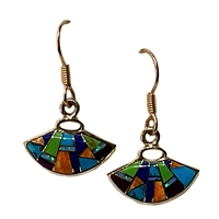 Sterling Silver & Multi Stone Inlay Drop Earrings- Petite Fan