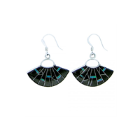 Sterling Silver & Onyx Inlay Drop Earrings- Petite Fan