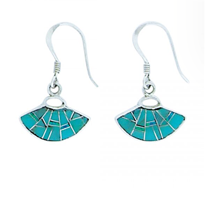 Sterling Silver & Turquoise Inlay Drop Earrings- Petite Fan