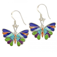 Sterling Silver Dangle Earrings- Multi Stone Inlay