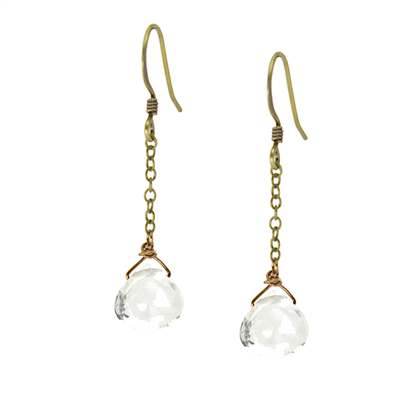 Dainty Chain Droplet Earrings- White Quartz