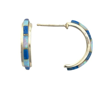 Sterling Silver Denim Lapis Inlay Post Earrings- Half Hoop