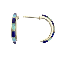 Sterling Silver Lapis Inlay Post Earrings- Half Hoop