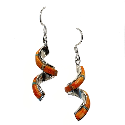 Sterling Silver Inlay Earrings- Spiny Oyster & Opal
