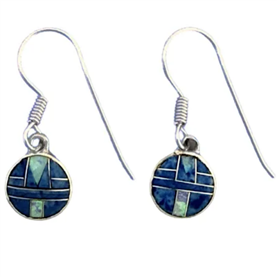 Round Inlay Earrings- Denim Lapis & Opal
