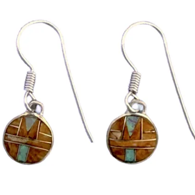Round Inlay Earrings- Spiny Oyster & Opal
